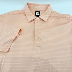 Footjoy Mens 2XL Golf Polo Shirt Peach Stripe FJ Logo Short‎ Sleeve